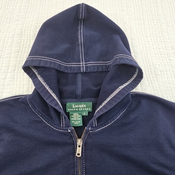 Green Label Lauren Ralph Lauren Hoodie Women's L Navy Blue Y2K Full Zip EUC - Picture 5 of 15